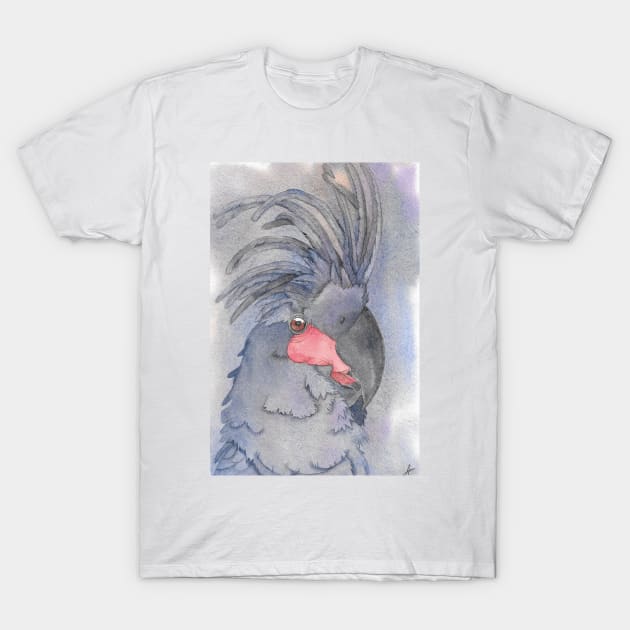 the great black palm cockatoo watercolor portrait art T-Shirt by Oranjade0122